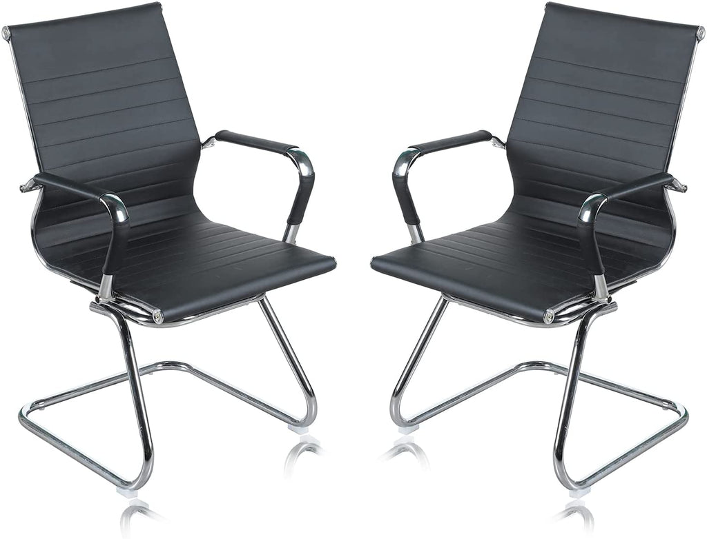 Black Office Guest Chairs for Reception Conference and Lobby - Set of 2