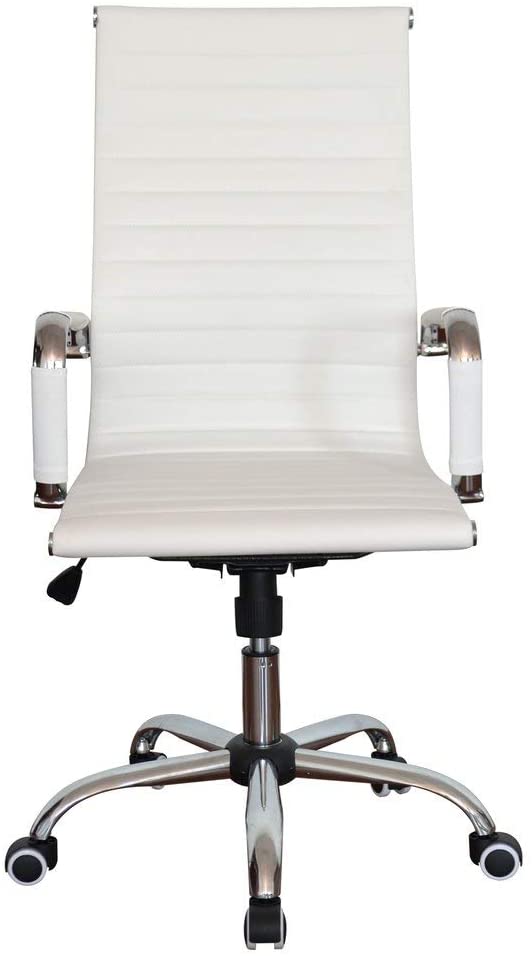 Executive High Back Ribbed Ergonomic Office Chair Vegan Leather White - Set of 2