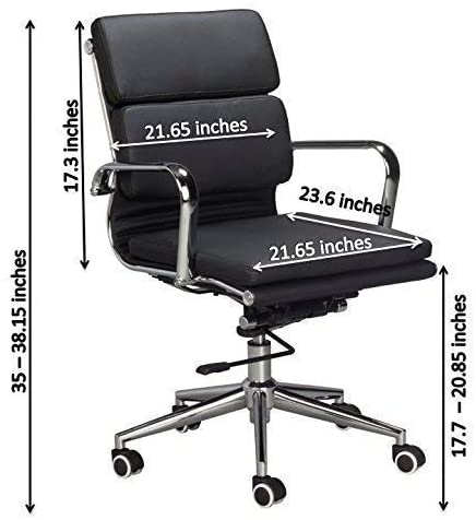 Padded high density office chair, medium back desk chair, computer office chair, swivel chair, leather black chair
