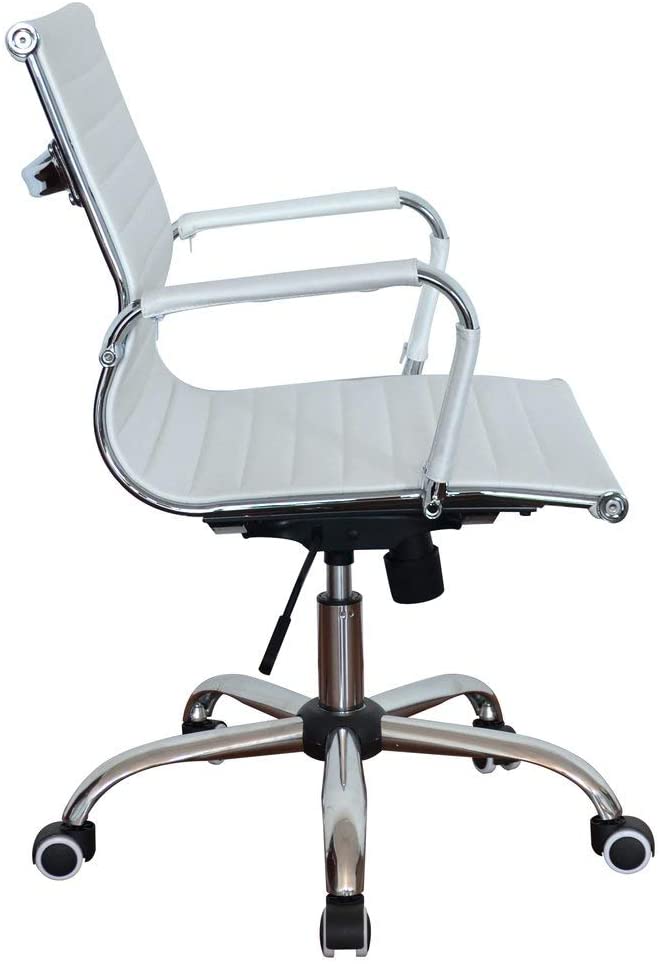 White Pleather Ribbed Classic Executive Medium Back Chair for Office