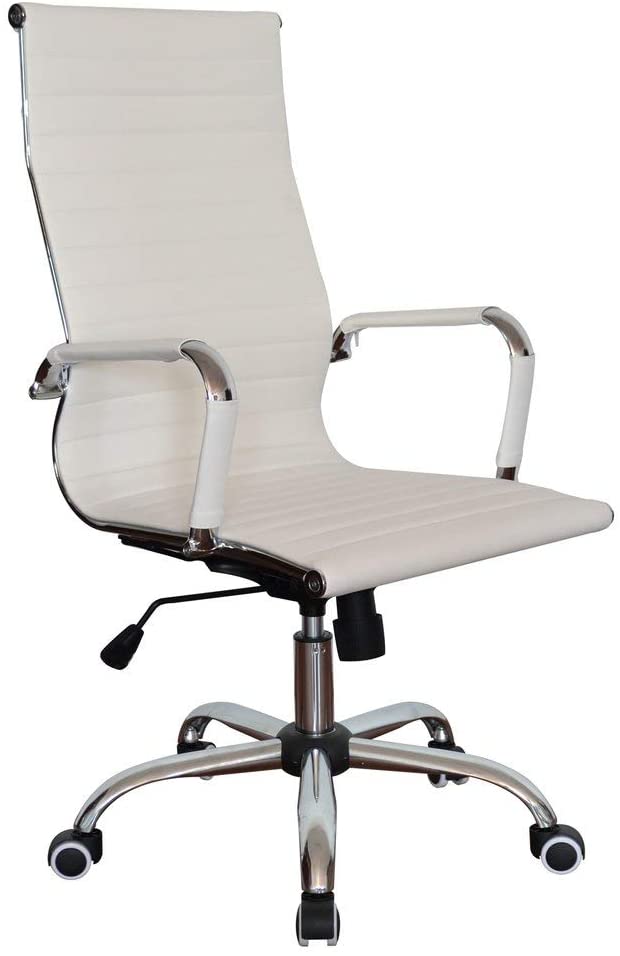 Standard Replica High Back Ribbed  Office Chair Leather Swivel & Tilt Adjustable White Chair