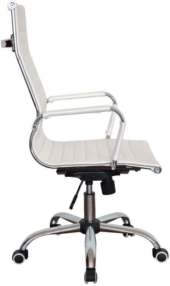 Executive High Back Ribbed Ergonomic Office Chair Vegan Leather White - Set of 2