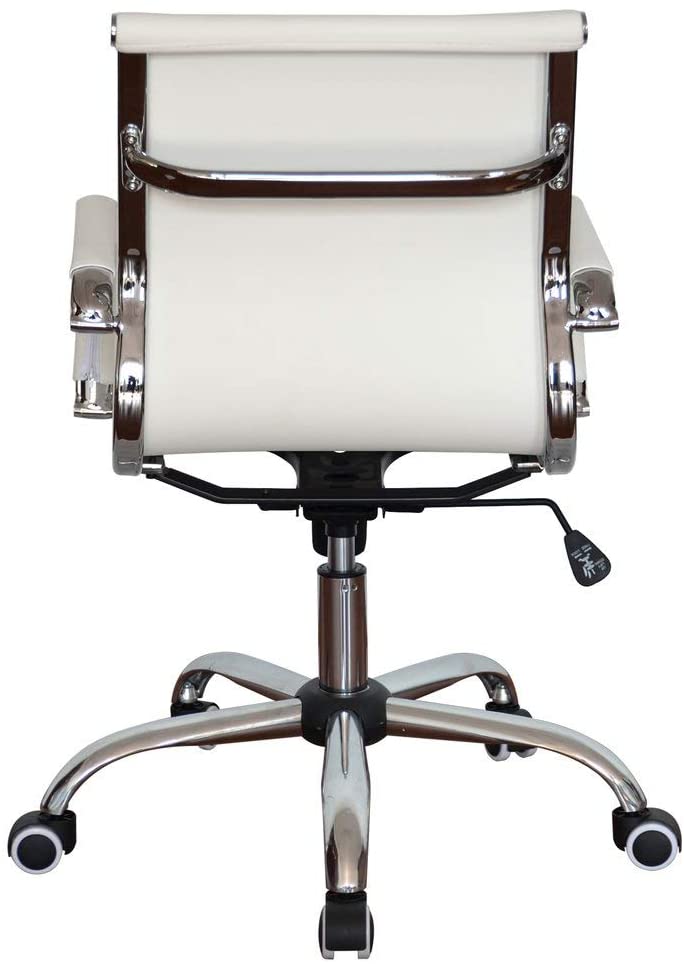White Pleather Ribbed Classic Executive Medium Back Chair for Office