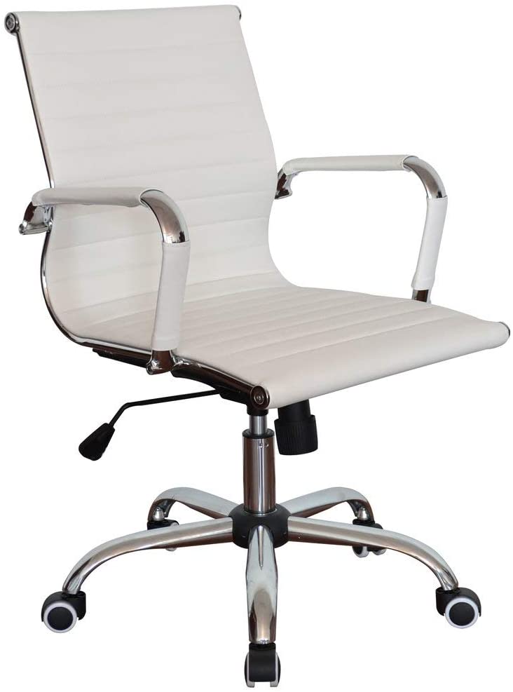 White Pleather Ribbed Classic Executive Medium Back Chair for Office