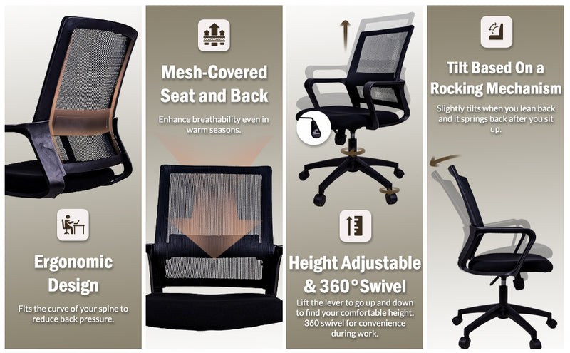 Medium Mesh Office Chair with Rectangular Spine Support (Blue)