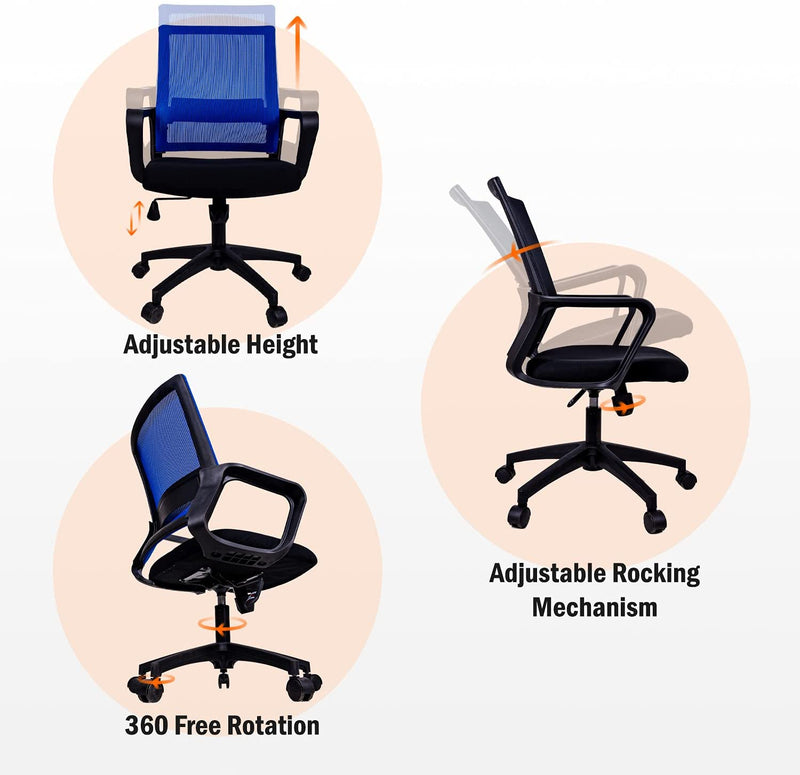Medium Mesh Office Chair with Rectangular Spine Support (Blue)