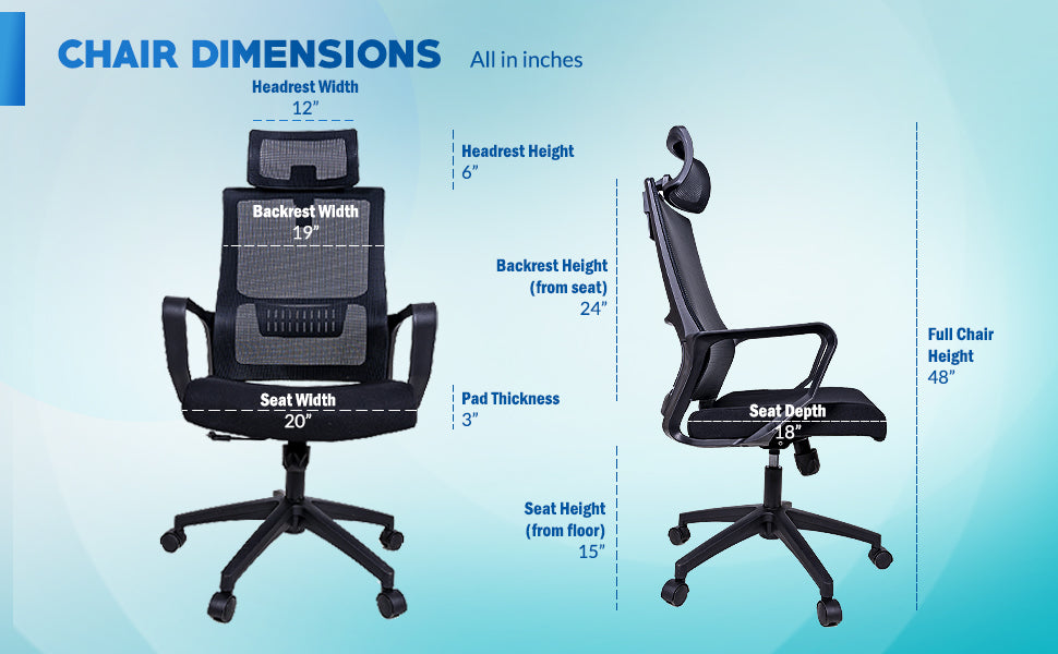 Office chair seat top height 15 inches
