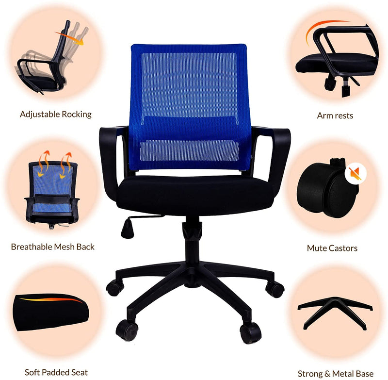 Medium Mesh Office Chair with Rectangular Spine Support (Blue)