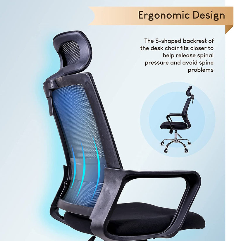 Mateo Ergonomic Essential Mesh Office computer desk chair with Headrest and Adjustable Lumbar Support Adult (Black / Gray)