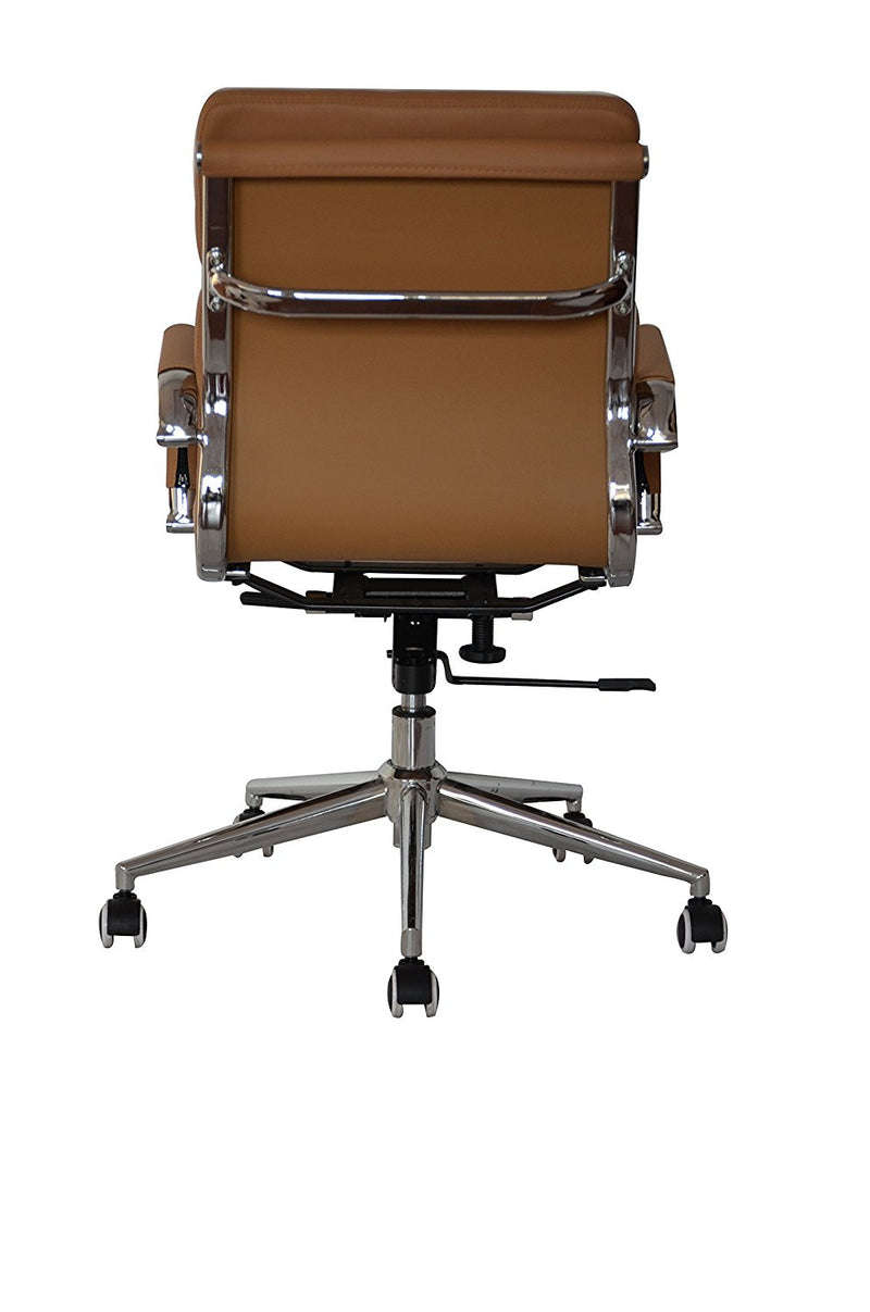 Padded high density office chair, medium back desk chair, computer office chair, swivel chair, leather camel brown tan chair