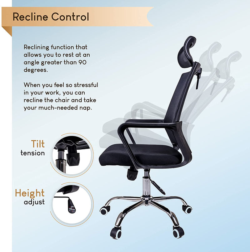 Mateo Ergonomic Essential Mesh Office computer desk chair with Headrest and Adjustable Lumbar Support Adult (Black / Gray)
