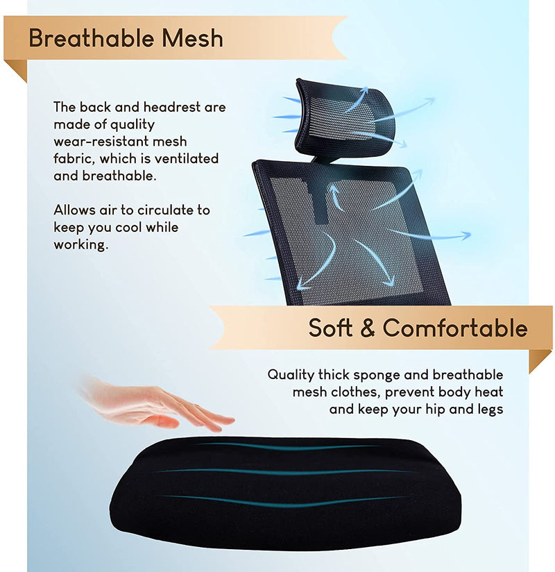 Mateo-Ergonomic Essential Mesh Office computer desk chair with Headrest and Adjustable Lumbar support Adult (Grey)