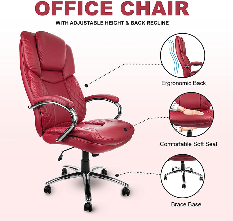 Red Big and Tall Executive Ergonomic Heavy Duty Office Desk Chair - 400 lbs capacity