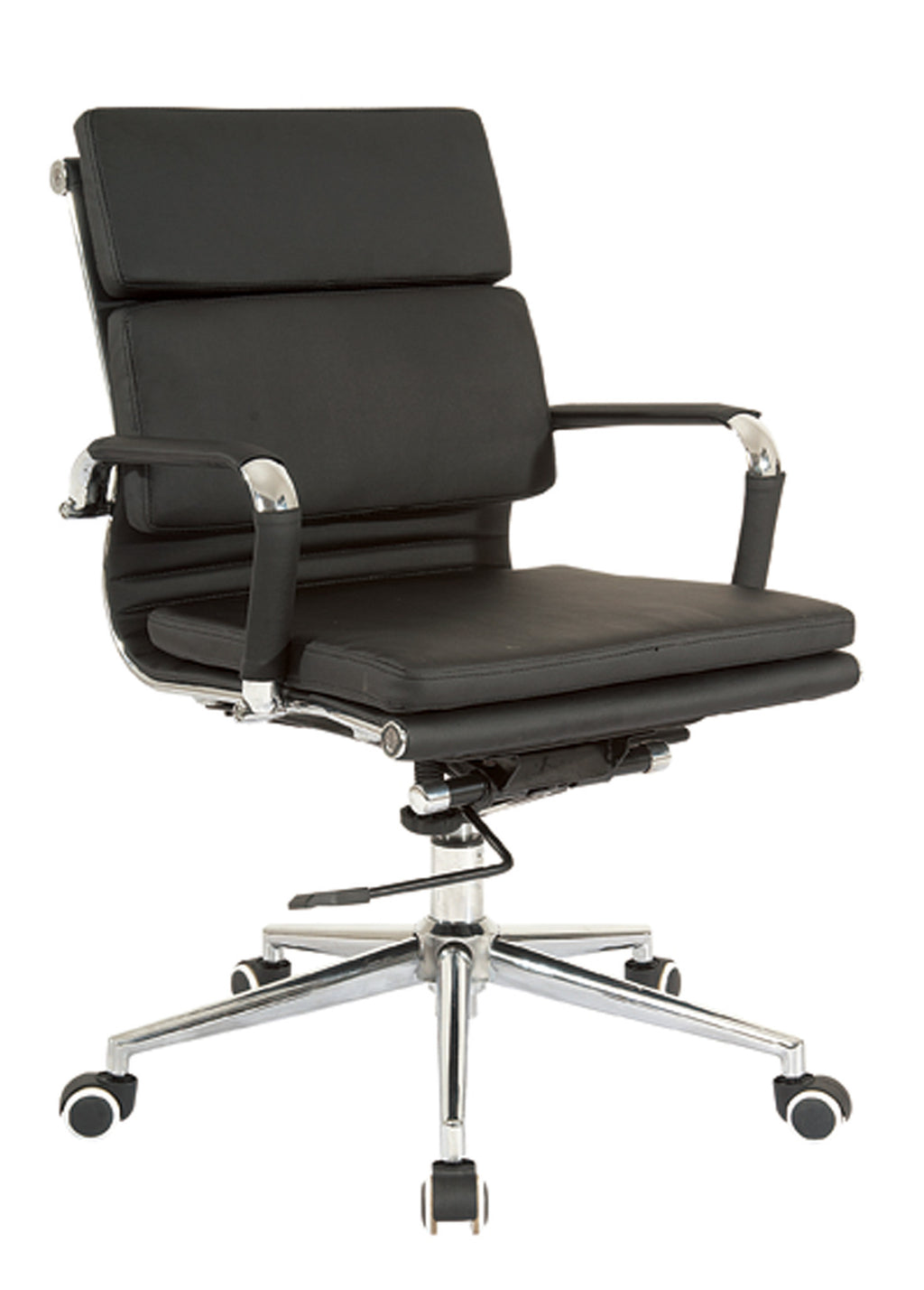 Padded high density office chair, medium back desk chair, computer office chair, swivel chair, leather black chair
