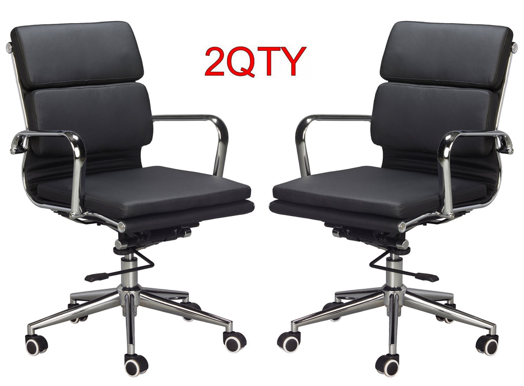 Padded high density office chair, medium back desk chair, computer office chair, swivel chair, leather black chair